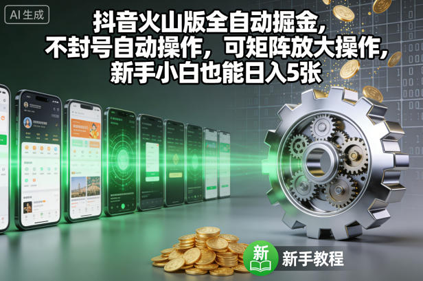 抖音火山版全自动掘金，不封号自动操作，可矩阵放大操作，新手小白也能日入5张【揭秘】-站源网