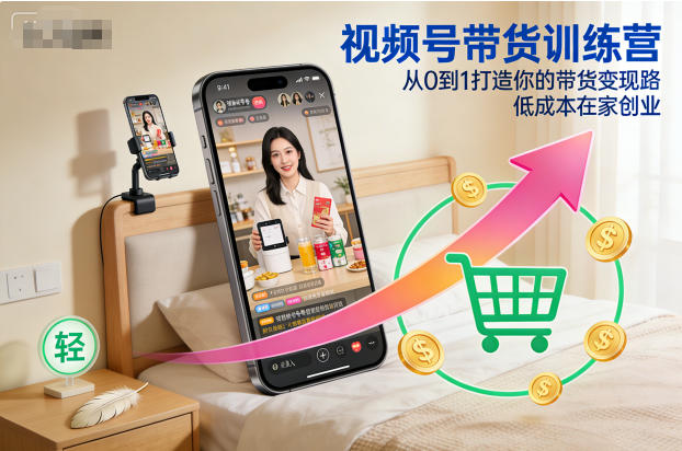 视频号带货训练营，从0到1打造你的带货变现路，低成本在家创业-站源网