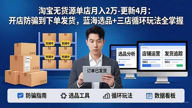 淘宝无货源5.0单店月入2万-更新4月:开店防骗到下单发货,蓝海选品+三店循环玩法全掌握 淘宝无货源5.0单店月入2万-更新4月:开店防骗到下单发货,蓝海选品+三店循环玩法全掌握