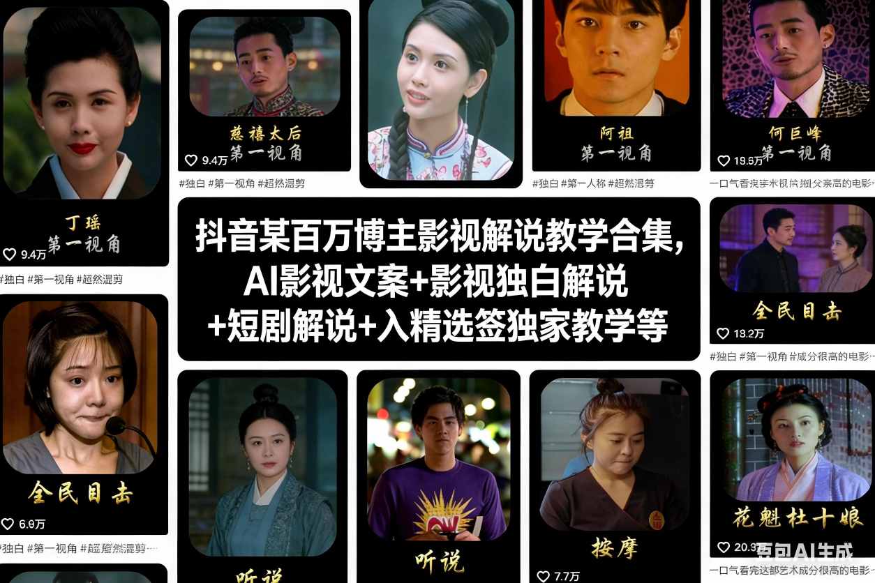 抖音某百万博主影视解说教学合集，AI影视文案+影视独白解说+短剧解说+入精选签独家教学等-站源网
