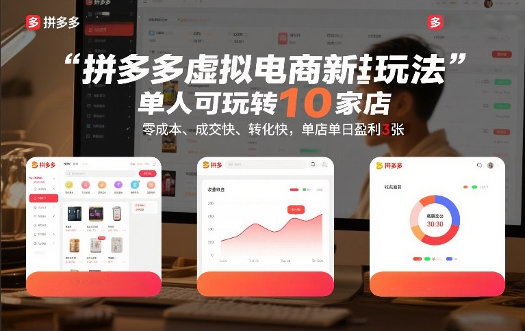 拼多多虚拟电商新玩法,单人可玩转10家店,零成本、成交快、转化快,单店单日盈利3张【揭秘】 拼多多虚拟电商新玩法,单人可玩转10家店,零成本、成交快、转化快,单店单日盈利3张【揭秘】