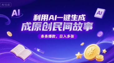 利用AI一键生成原创民间故事，无限制生成，条条爆款，日入多张