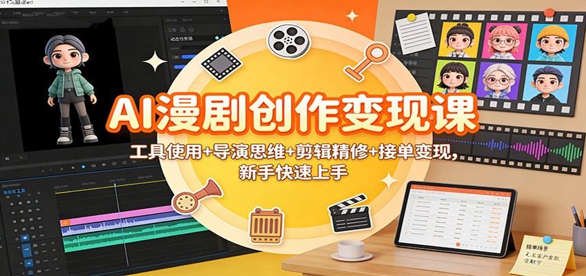 AI漫剧创作变现课：工具使用+导演思维+剪辑精修+接单变现，新手快速上手-站源网