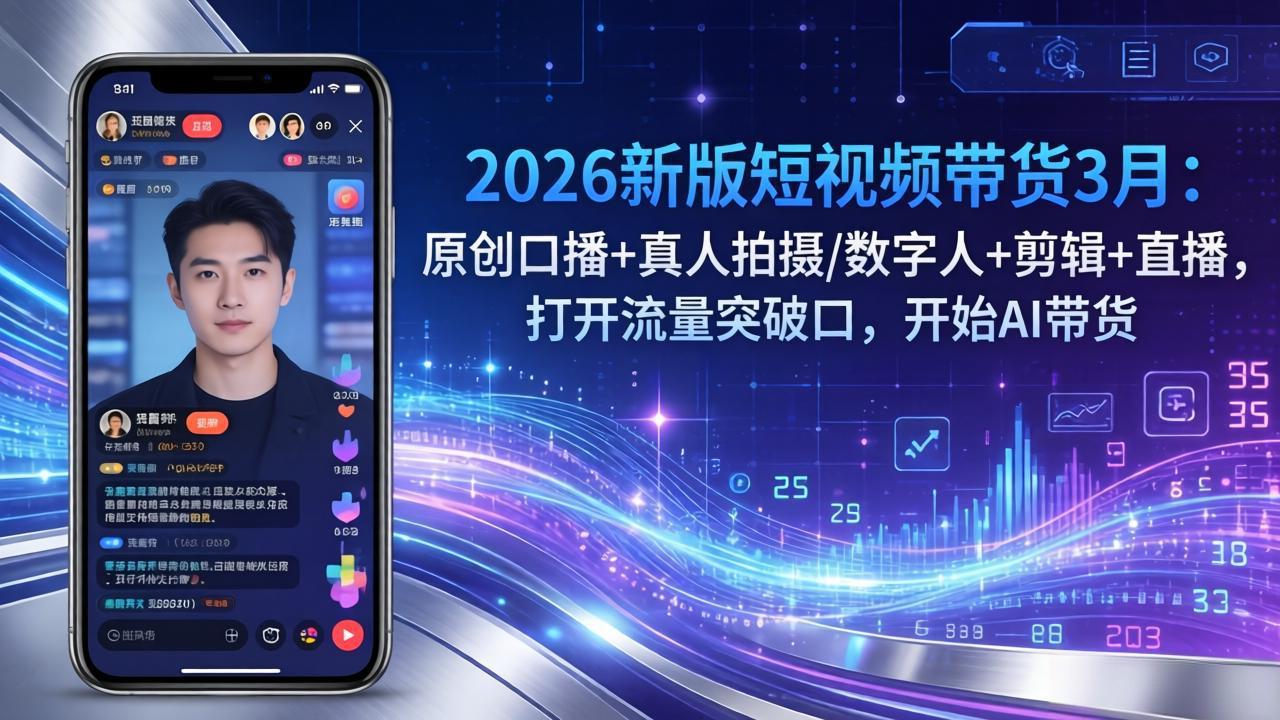 2026新版短视频带货3月：原创口播+真人拍摄/数字人+剪辑+直播，打开流量突破口，开始AI带货