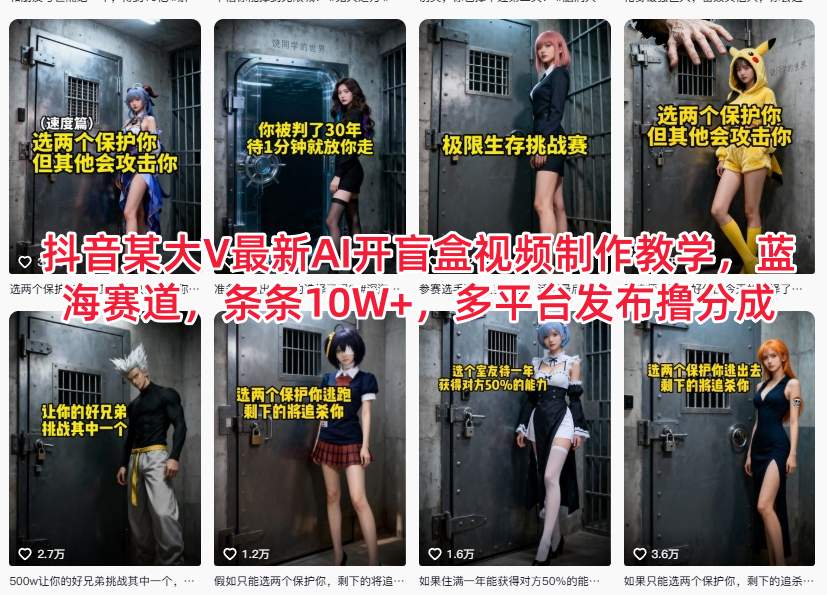 抖音某大V最新AI开盲盒视频制作教学，蓝海赛道，条条10W+，多平台发布撸分成-站源网