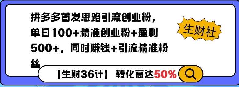 拼多多无敌思路引流创业粉，无脑矩阵开店，同时挣钱+引流精准粉丝-站源网