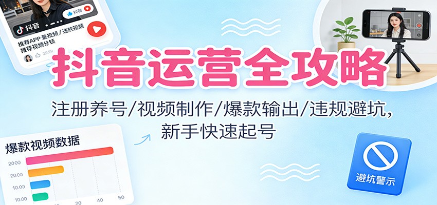 抖音运营全攻略：注册养号/视频制作/爆款输出/违规避坑，新手快速起号-站源网