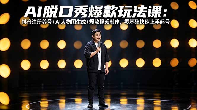 AI脱口秀爆款玩法课:抖音注册养号+AI人物图生成+爆款视频制作,零基础快速上手起号 AI脱口秀爆款玩法课:抖音注册养号+AI人物图生成+爆款视频制作,零基础快速上手起号