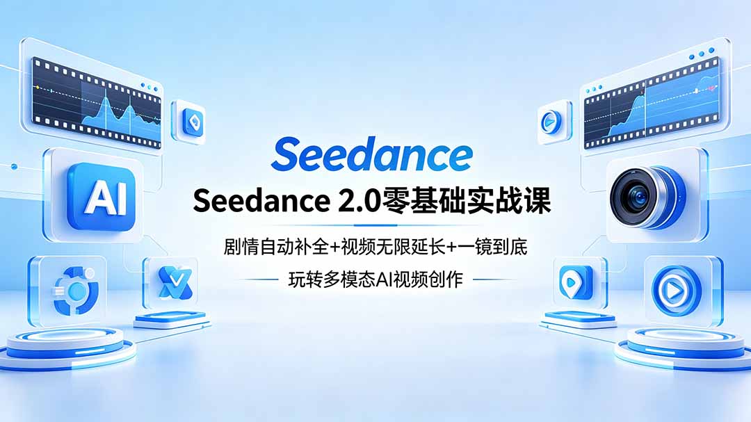 Seedance 2.0零基础实战课:剧情自动补全+视频无限延长+一镜到底:玩转多模态AI视频创作 Seedance 2.0零基础实战课:剧情自动补全+视频无限延长+一镜到底:玩转多模态AI视频创作
