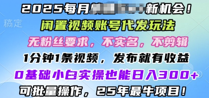 2025闲置视频账号一键代发玩法，0粉不实名不剪辑，领了视频直接发，0基础小白也能日入3张-站源网