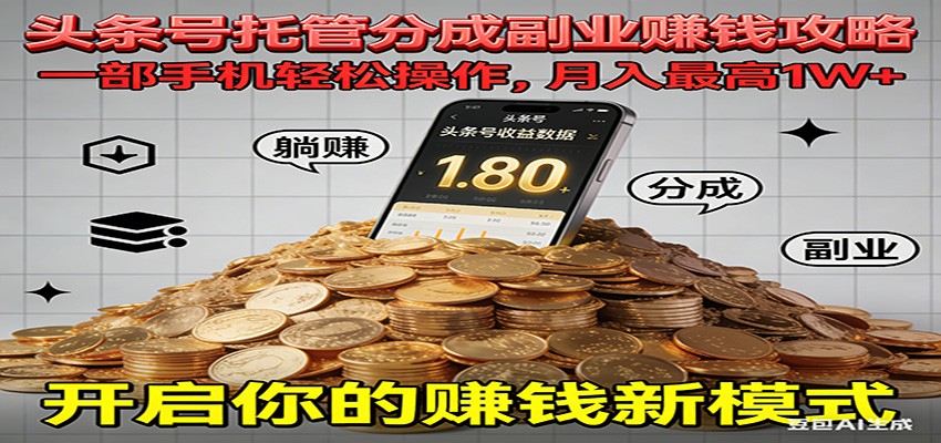 全程托管今日头条，一部手机就可以开干，最高躺赚1W+-站源网