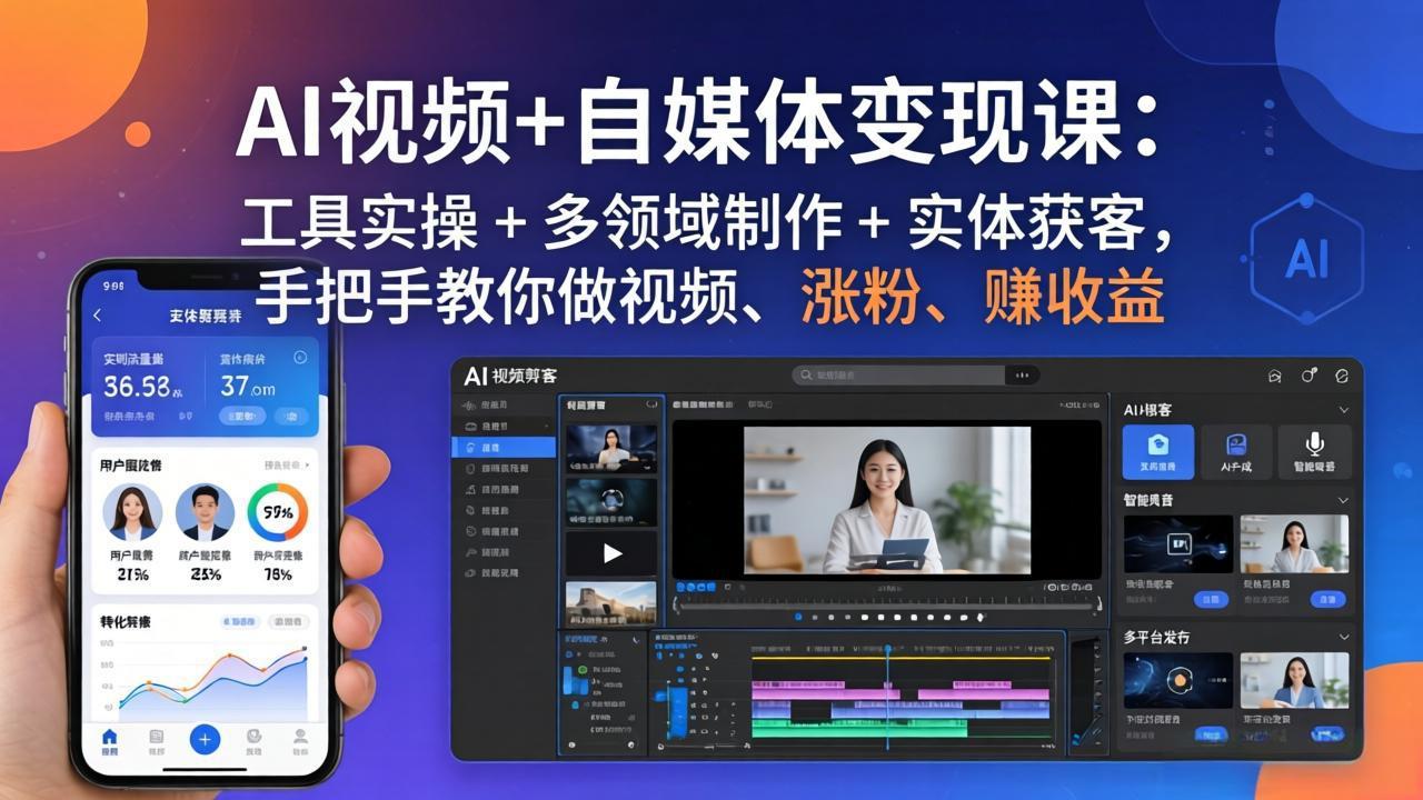 AI视频+自媒体变现课:工具实操 + 多领域制作 + 实体获客,手把手教你做视频、涨粉、赚收益 AI视频+自媒体变现课:工具实操 + 多领域制作 + 实体获客,手把手教你做视频、涨粉、赚收益