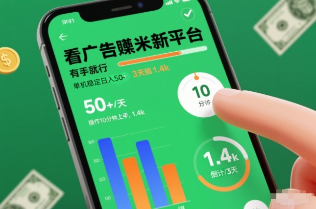 看广告賺米新平台，有手就行，单机稳定日入50+，操作10分钟上手，3天搞了1.4k【揭秘】-站源网