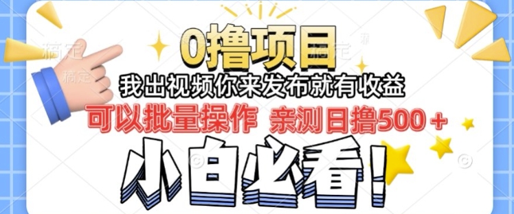 我出视频你直接领取发布就有收益日入几张的0撸项目，速度搞-站源网
