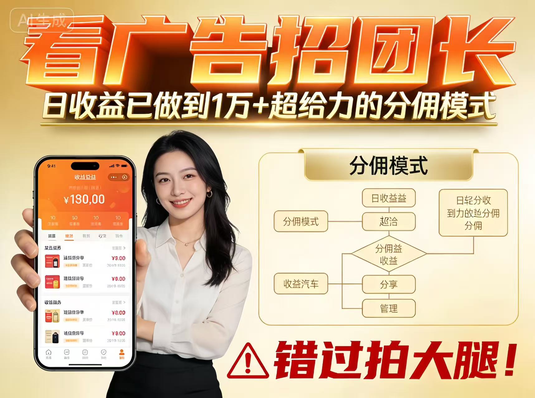 看广告招团长，团队收益已做到日入1万，分佣模式超给力，错过拍大腿-站源网