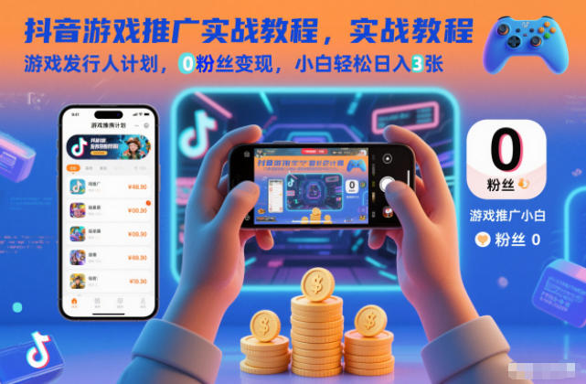 抖音游戏推广实战教程,游戏发行人计划,0粉丝变现,小白轻松日入3张-站源网
