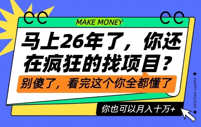 26年了，不要再疯狂的找项目了，看完这个你也可以月入十个W【揭秘】-站源网