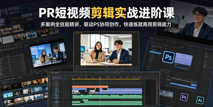 PR短视频剪辑实战进阶课，多案例全技能精讲，联动PS协同创作，快速练就商用剪辑能力