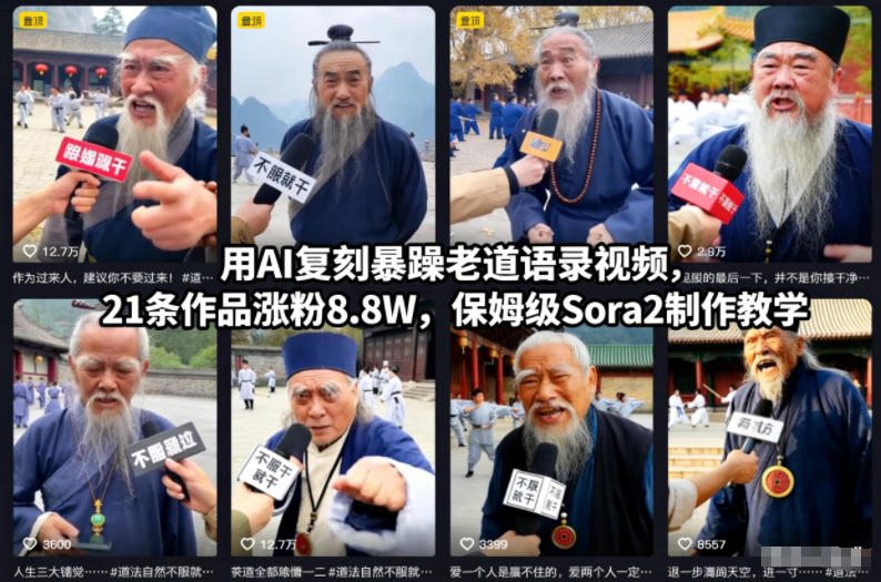 用AI复刻暴躁老道语录视频，21条作品涨粉8.8W，保姆级Sora2制作教学-站源网