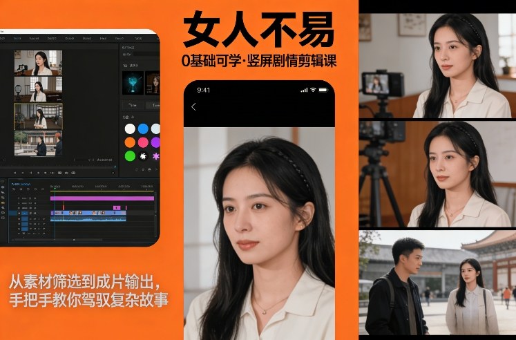 0基础可学!《女人不易》竖屏剧情剪辑课,从素材筛选到成片输出,手把手教你驾驭复杂故事 0基础可学!《女人不易》竖屏剧情剪辑课,从素材筛选到成片输出,手把手教你驾驭复杂故事