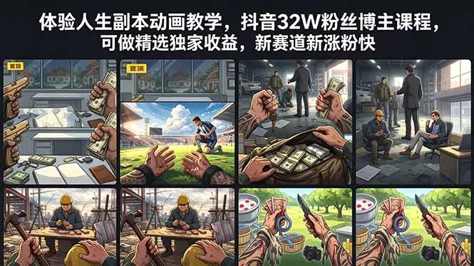 体验人生副本动画教学， 抖音32W粉丝博主课程，可做精选独家收益，新赛道新涨粉快